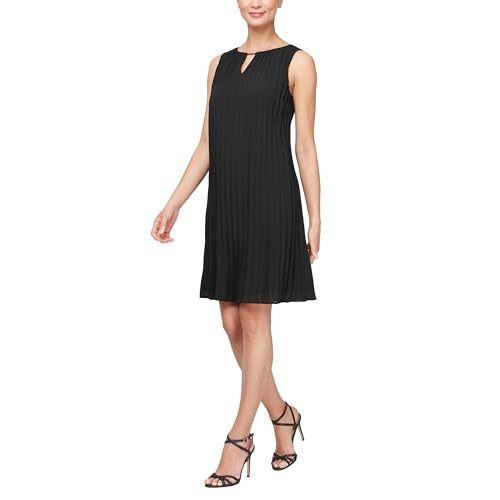 Image of S.L. Fashions Women's Short Sleeveless Pleated A-line Dress with Cutout Neckline