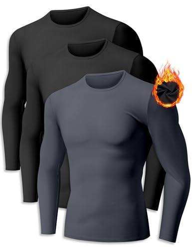 ZUTY 4 or 3 Pack Long Sleeve Thermal Shirts for Men Fleece Lined Soft Thermal Underwear Warm Base Layer Tops