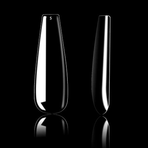 500Pcs Middle Finger Coffin Individual Size Nail Tips Single Size Extra Long Clear Acrylic Poly Nail Extension Gel Tips Artificial Ballerina Nail Salons Nail Art Home DIY (5#)