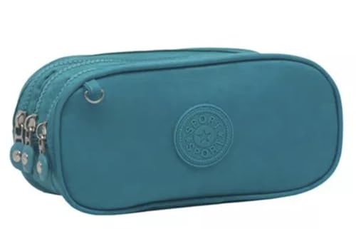 Estojo Escolar Box, Grande, com 3 Compartimentos e 14 Elásticos, Feminino, Masculino, Zíper e Tecido Resistentes, Qualidade Premium (Verde)