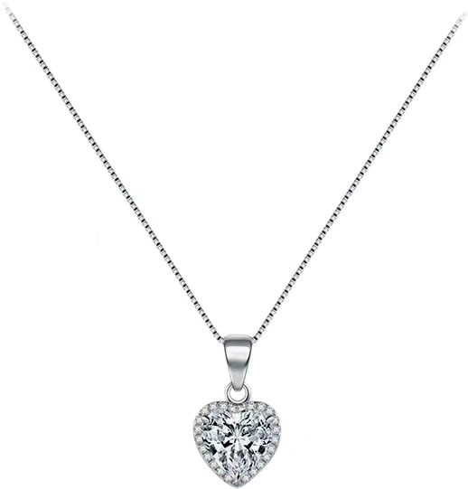 Kette Dame Silber Herz Halsketten 925 Sterling Silber Liebe Herz Anhänger Halskette Liebe Einstellbare Silber Halskette Frauen Geburtstag Weihnachten