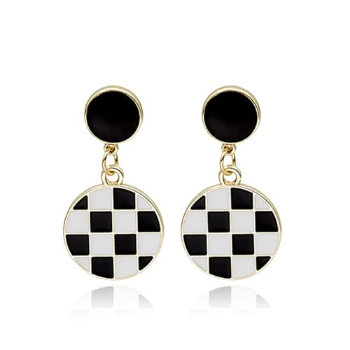 Black White Checkered Earrings for Women Retro Dangle Drop Jewelry Monochrome Streetwear Aesthetic Race Day Outfit Accessories Chic Geometric Earrings Statement Piece Birthday Graduation Present