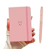 LRANKAI A6 Lined Journal Notebook with Pen for Girls Women,192 Pages Hardcover Leather Notebook for Writing,Cute A6 Diary with Heart-Shaped Notepad for Work School,Note Taking,Business (Pink)