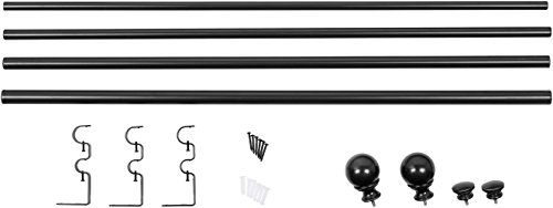 AmazonBasics 1" Extendable Round Finials Set Double Curtain Rod, 36" to 72", Black