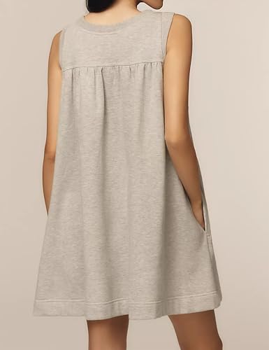 Image of Women's Sleeveless Shift Mini Dress Ruched Crew Neck Casual Shirt Tank Dress Flowy Beach Vacation Cute Trendy Short Sundress Grey