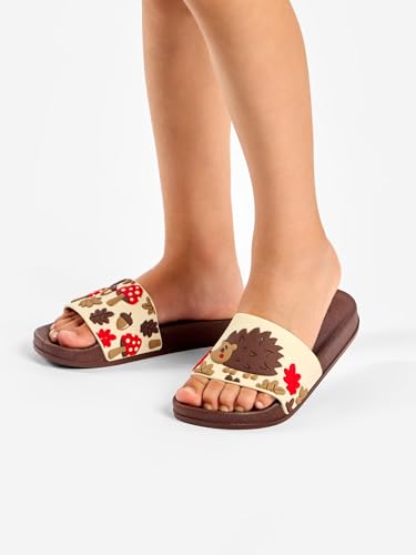 Dedoles Badeschuhe & Hausschuhe Damen Herren & Kinder Badesandalen lustige Designs Bücher Kaffee Party Pizza Fuchs Bär Lama Wolken Geschenk, Farbe: Waldigel, Gr.: 35 EU 2
