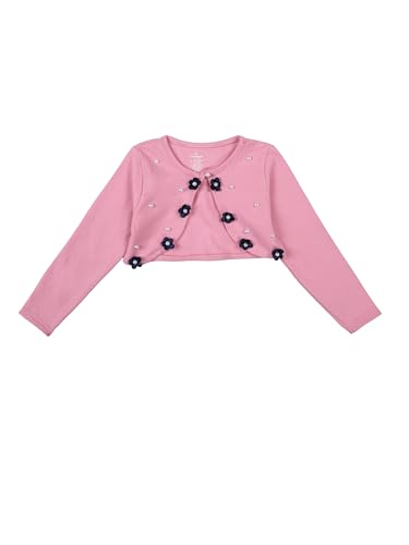 Image of KiddoPanti Girls Fleece Crop Length Shrug | Cotton Poly Fleece Fabric |Sequin Patch on Chest | Front Open Pearl Button Closure | Crop Length, Full Sleeve | Lightweigth & Breathable Girls Shrug