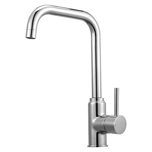 Wasserhahn Küche 360°drehbare Küchearmatur, Einhebel Mischbatterie Kalt- & Warmwasser Einhand-Spültischbatterie, L förmiger hoher Auslauf, Hochdruck Spülbecken Armatur Messing Chrom Cover