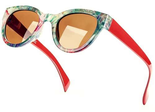 Sunglasses Women's Trendy Retro Floral Design | Polarized Lens UV Protection | Square Cat Eye Frame | Casual & Active Wear