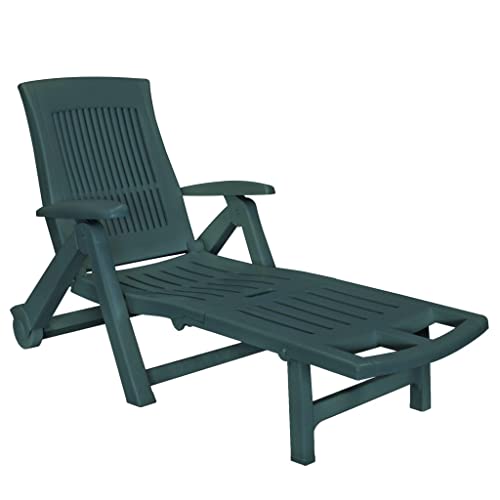 vidaXL Chaise Longue avec Repose-Pied Transat de Jardin Bain de Soleil de Patio Chaise Longue de Terrasse Arrière-Cour Extérieur Plastique Vert