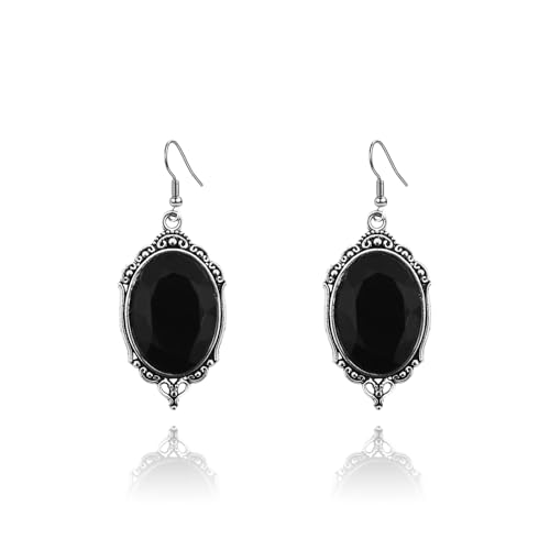 Gothic Black Vintage Crystal Dangle Earrings: Halloween Punk Rose Bat Cat-themed Cameo Drop Earrings