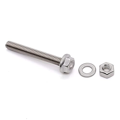 Image of Glvaner (20 Sets) M6 x 50mm Stainless Steel Extra Large Flanged Hex Bolts Screws and Hex Nuts & Flat Washers Kits, Full Thread