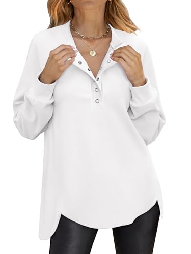 ANRABESS Women's Long Sleeve Henley Tops Tunic Sweatshirt Loose Slit Casual Button Shirts Pullover 2025 Fall Winter Outfits