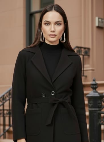 Image of CHKOKKO Women Classic Long Winter Coat Double Breasted | Knee Length Design with a Sophisticated Spread Collar and Convenient Front Pockets for All Occasions