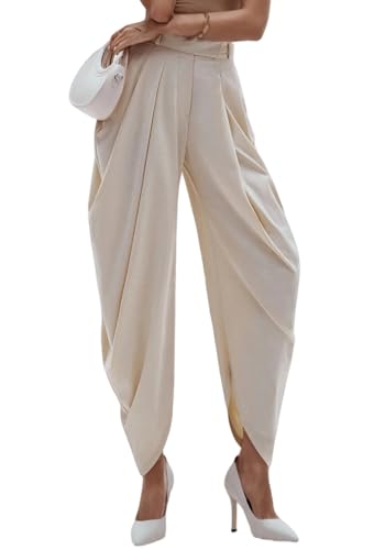 Quzzion Women Dress Casual Pants Business High Waisted Baggy Pleated Pants Elegant Palazzo Suit Work Trousers White