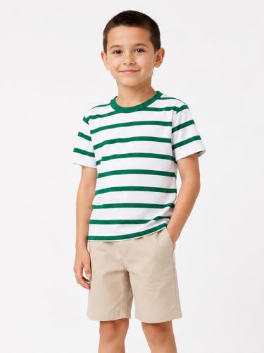 Image of LittleSpring Boys Girls T Shirt Rainbow Striped Cotton Crewneck Tees for Kids Fashion
