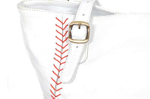 Mpowered Baseball Leather Baseball Themed Handbag Purse With Red Stich Baseball Seams, 20" X 2" X 13.5", White, Medium #TOP3