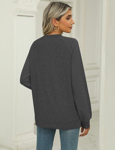 Image of LOMON Long Sleeve Shirts for Women Dressy Casual Crewneck Cable Knit Sleeve Sweaters Lightweight Pullover Tunic Tops