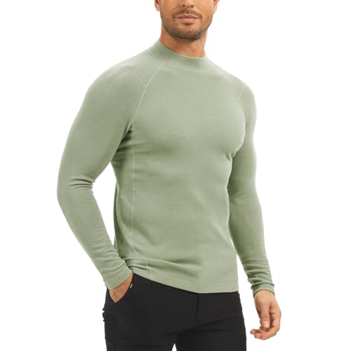 MEETYOO Thermal Compression Shirts for Men Long Sleeve Running Undershirt Fashion Mock Turtleneck T-Shirts Base Layer for Winter Cold Weather Sage Green