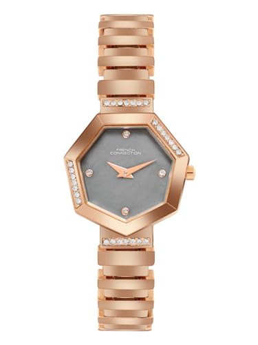 Image of French Connection Mop Grey Hexagonal Dial with Rose Stainless Steel Strap Watch for Womens - FCN0139RGM