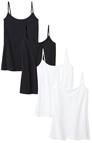 Amazon Essentials Women's 4-Pack Slim-Fit Camisole, Black/Black/White/White, Small