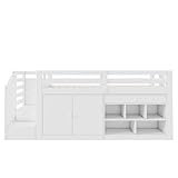 xixiworkshop Hochbett 90x200cm, Multifunktionales Jugendbett mit austauschbar Tisch/Schrank/Treppen/Leiter Bett mit Stauraum, Einzelbett Rausfallschutz ohne Matratze