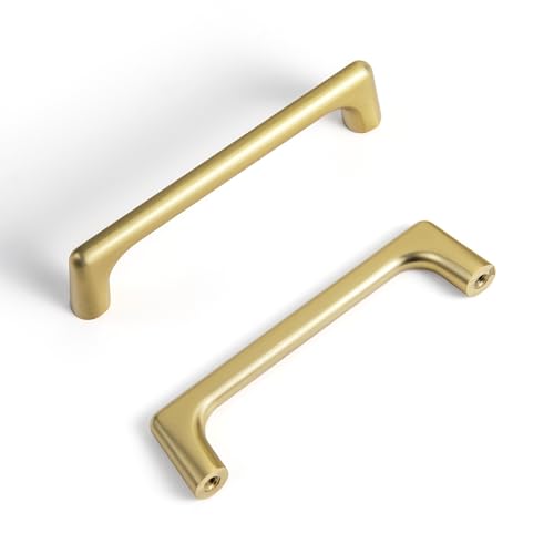 Goo-Ki Brushed Brass Cabinet Pulls with 4'' Hole Centers, Modern Style Zinc Alloy Cabinet Handles for Dresser,Wardrobe,Cupboard- 6 Pack