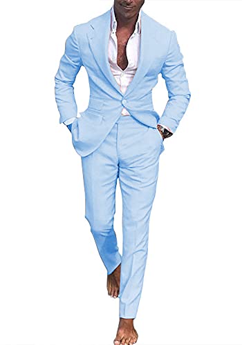Mens Casual Slim Fit 2 Pieces Suit Beach Wedding Tuxedo Prom Grooms Blazer