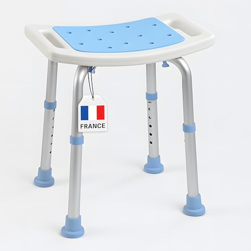 Dileci – Tabouret de Douche PMR en Aluminium et Plastique Antidérapant – Hauteur Réglable (37 à 50 cm) – Siège de Douche Sécurisé pour Personnes...