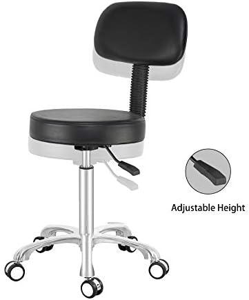 Adjustable Swivel High Desk Stool Chair for Beauty Kitchen Office Drum,Tall Metal Frame Stool on Wheels and Back (Black)