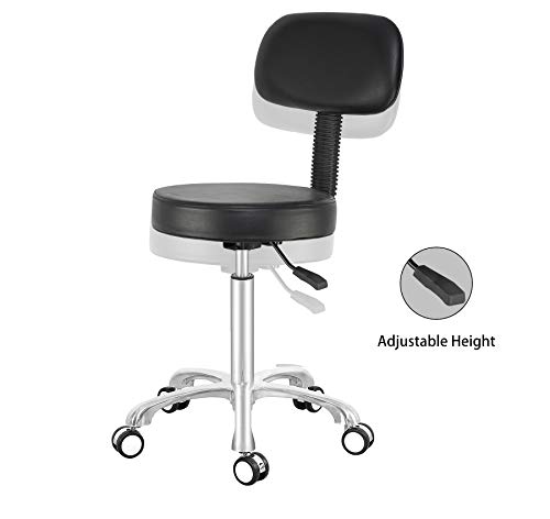 Antlu Rolling Stool Drafting Chair For Garage Shop Workbench Kitchen Medical Salon,Swivel Adjustable Stool With Wheels And Back Support (Black, Without Foot Ring) #TOP3
