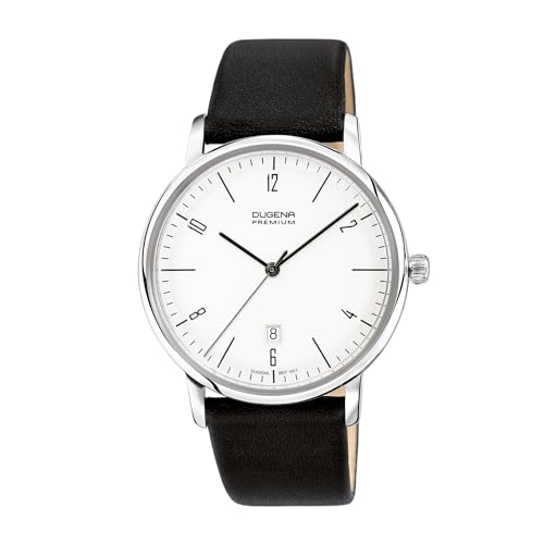 Dugena Herren-Armbanduhr Dessau, Quarz, Edelstahlgehäuse, Hart-Acrylglas, Bauhaus-Design, 3 bar (Lederband schwarz)