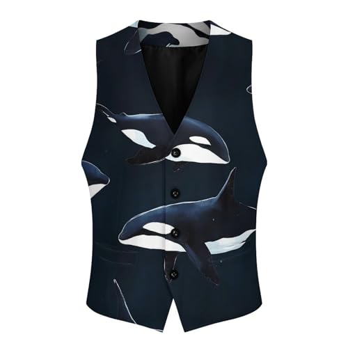 Orca Killer Whale Formal Suit Vest for Men with Pockets for Business Casual Dress Tuxedo Slim Fit3