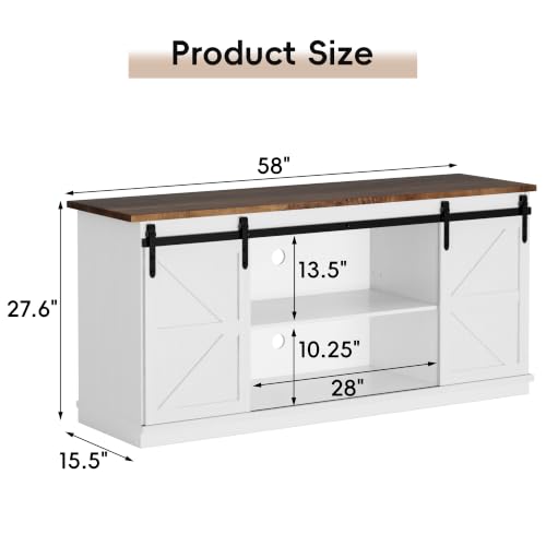 Image of JUMMICO TV Stand for 65 Inch TV, Sliding Barn Doors, White