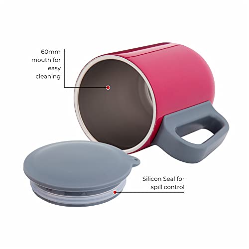 Image of DUBBLIN Polo Stainless Steel Unbreakable Tea Coffee Mug Double Wall with Handle and Lid, Wide Mouth Mug Keeps Beverages Hot & Cold 220 ML Pink