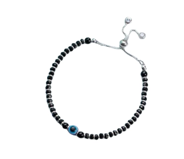 RIDHA SILVER HOUSE Womens Beaded Evil Eye 925 Sterling Silver Rhodium Plated Adjustable Bracelet (B0CLLL8HQQ) Amazon Price History, Amazon Price Tracker