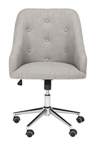 Safavieh Home Evelynn Grey Linen and Chrome Leg Tufted Swivel Office Chair - Image 4