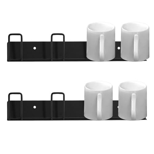 Biunnru 2 Pcs Wall Mounted Hanging Mug Rack No Drilling Required Coffee Cup Holder Hooks for Kitchen, Living Room, and Office Stylish and Functional Mug Organizer (Black)