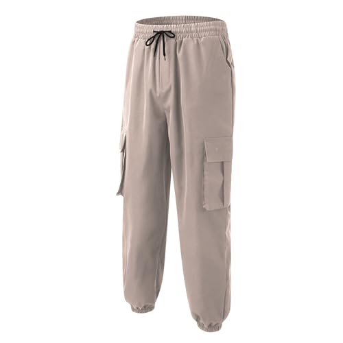 Cargo Work Pants for Men Slim Elastic Waist Drawstring Baggy Twill Track Jogger Sweatpants Cotton Pants with Pockets4