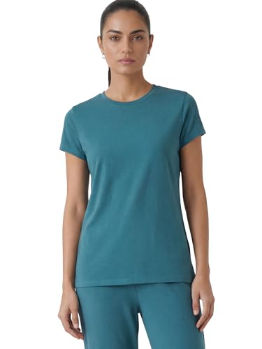 Image of Enamor Short Sleeve Crew Neck Regular Length Basic Crew T-Shirt for Women - Slim Fit, Soft and Breathable Stretch Cotton - E047