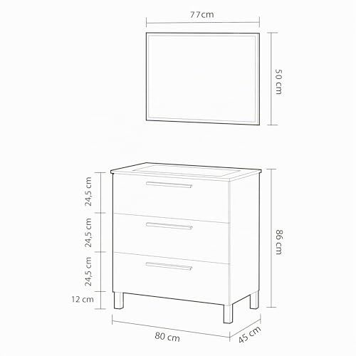 Meuble SDB Athena 3 tiroirs avec miroir, blanc Duehome