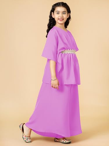 Image of A.T.U.N. (ALL THINGS UBER NICE) Girls Solid Kaftan with Flared Pant Set | Stylish Clothing Set