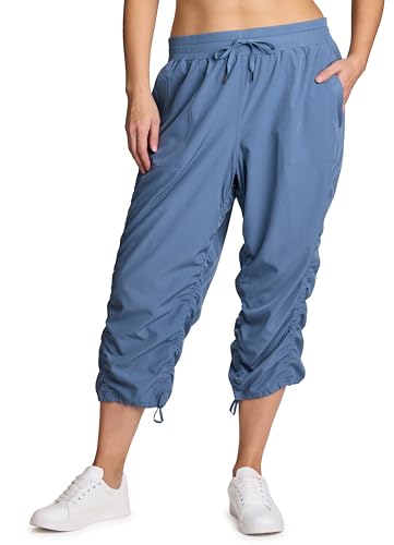 RBX Active Women's Plus Size Fashion Lightweight Woven Body Skimming Drawstring Capri Pant