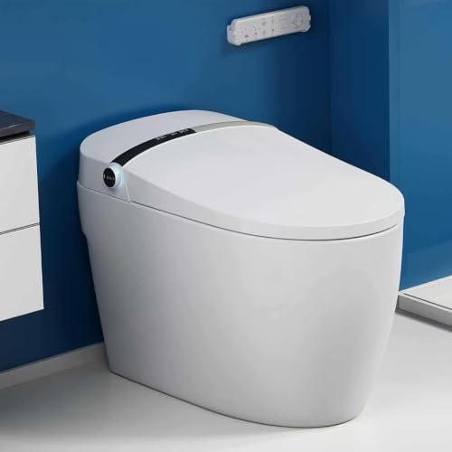 Inodoro inteligente con bidet incorporado, lavado con agua tibia y secador de aire | Apertura/Cierre automático, sensor de pie, asiento calefactable, pantalla LED y doble descarga automática