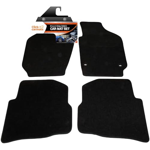 Fully Tailored Deluxe Car Mats to fit VW Polo 2002-2004 - 4 Piece - Black Carpet - Black Trim - Heavy Duty Heel Pad - 20-1362