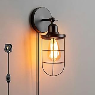 Lightsjoy Industrial Cage Wall Light Plug in Dimmable Wall Lamp Adjustable Wall Sconce E27 Base Stepless Dimming Wall Lighting Fixture for Kitchen Dining Room Living Room Restaurant Rotatable - 1 Pack