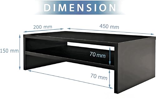 Dime Store Wooden Monitor Stand with Storage Organizer for Desk, Tables, Office, Home, Studio, Study Table | Desktop Ergonomic Monitor Stand Riser (Medium, Black)