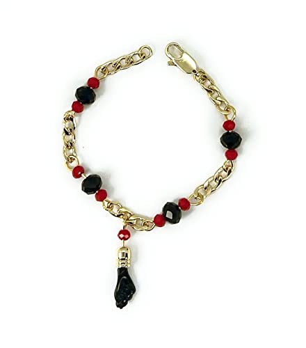 RC & J GENERAL 14KT GP BLACK HAND LUCKY CHARM EVIL EYE BRACELETE 5" - AZABACHE MAL DE OJOS BRAZALETE DE 5"2