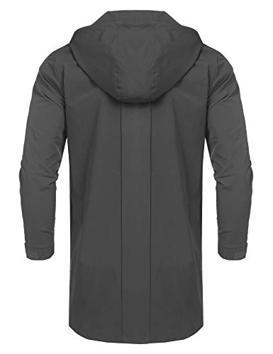 URRU Men's Waterproof Rain Jacket Long Raincoat for Men Grey L