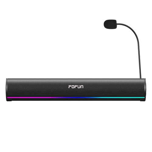 FOFUN 2 en 1 Barre de Son de Gaming avec Microphone Détachable,Enceinte PC Stéréo Alimentation USB,3 EQ Audio,Bluetooth 6.0 Soundbar pour Ordinateur...